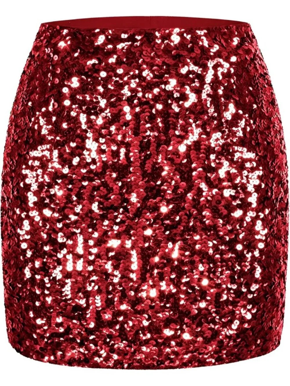Women's Sequin Sparkle High Waist Bodycon Stretchy Burgundy Mini Skirt